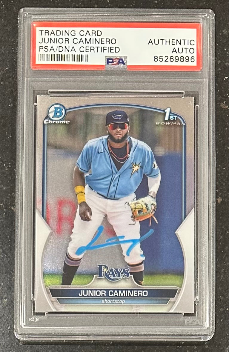 Junior Caminero Signed 2023 Bowman Chrome Prospects #BCP61 RC (PSA) Rookie Card