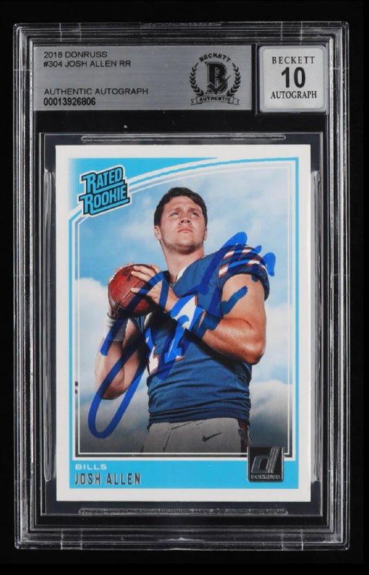 Josh Allen Signed 2018 Donruss #304 RR RC - Autograph Graded Beckett (BGS) 10 - Rookie Card
