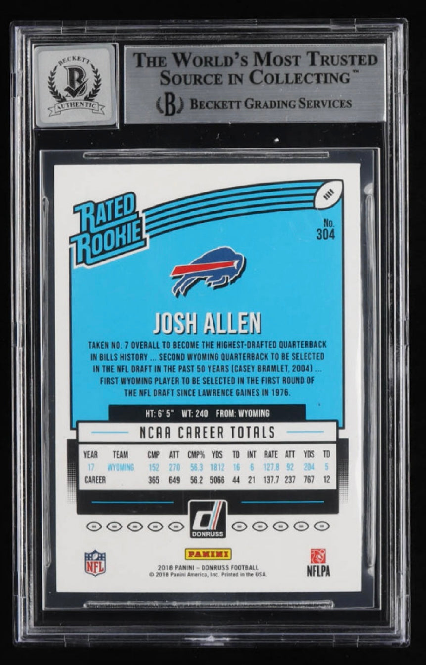 Josh Allen Signed 2018 Donruss #304 RR RC - Autograph Graded Beckett (BGS) 10 - Rookie Card