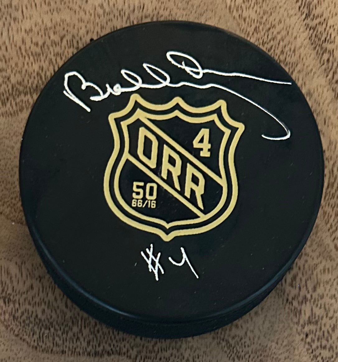 Bobby Orr Signed Official NHL Bruins 50th Anniversary Logo Puck (Orr) - Official Bobby Orr Hologram & COA
