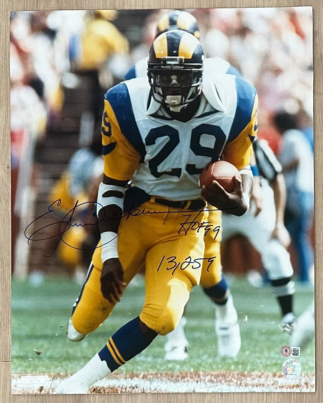 Eric Dickerson Signed (Beckett COA) Rams 16x20 Matted Photo Inscribed "HOF 99" & "13,259"