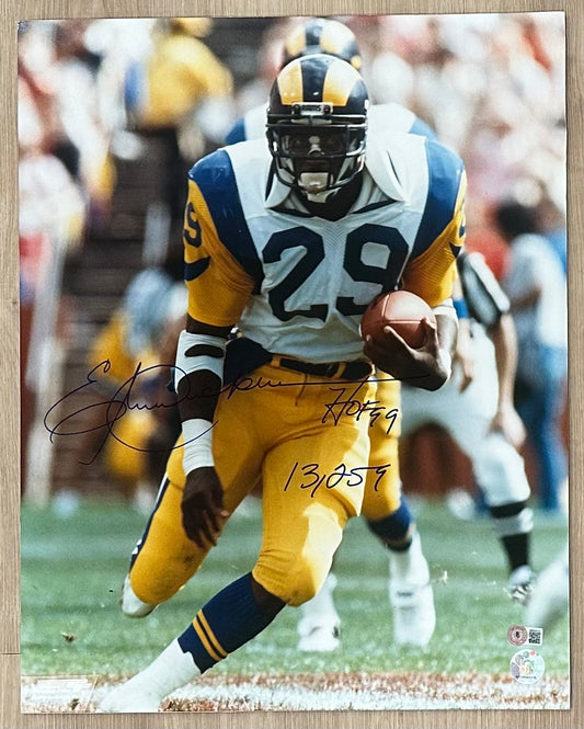Eric Dickerson Signed (Beckett COA) Rams 16x20 Matted Photo Inscribed "HOF 99" & "13,259"