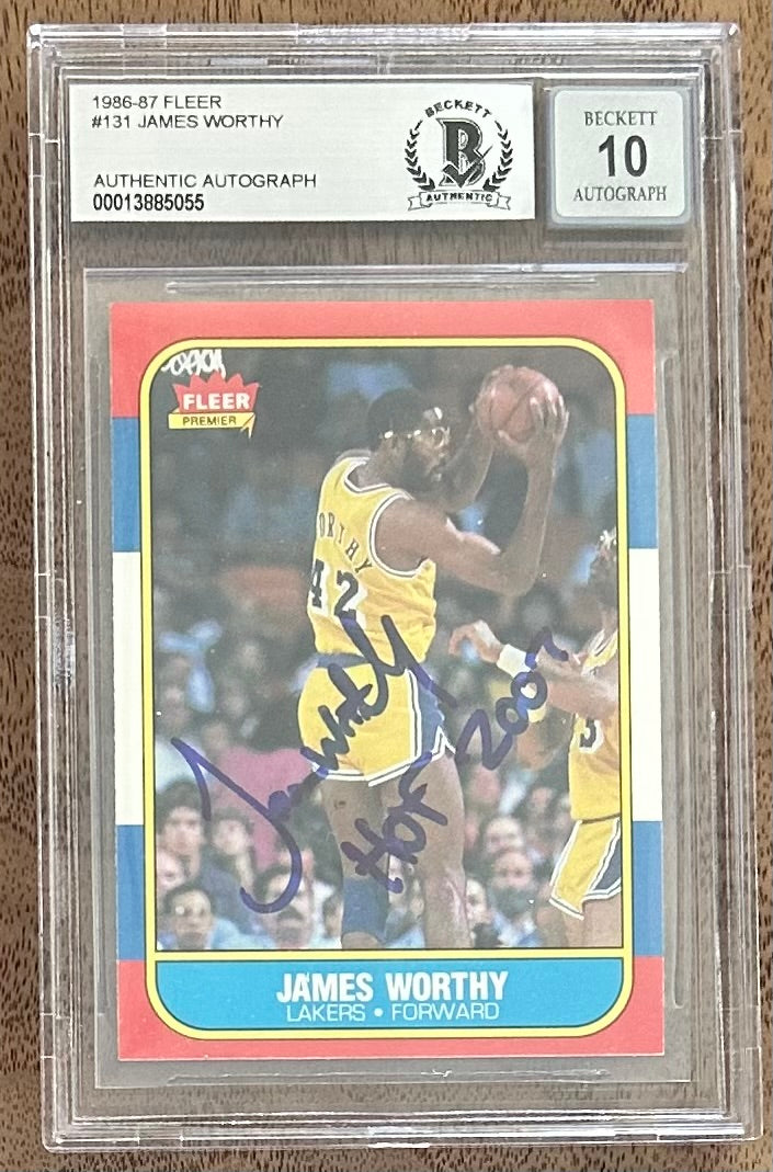James Worthy Signed 1986-87 Fleer #131 RC Inscribed "HOF 2003" - Auto Graded (BGS) 10 - Rookie Card