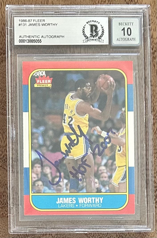 James Worthy Signed 1986-87 Fleer #131 RC Inscribed "HOF 2003" - Auto Graded (BGS) 10 - Rookie Card