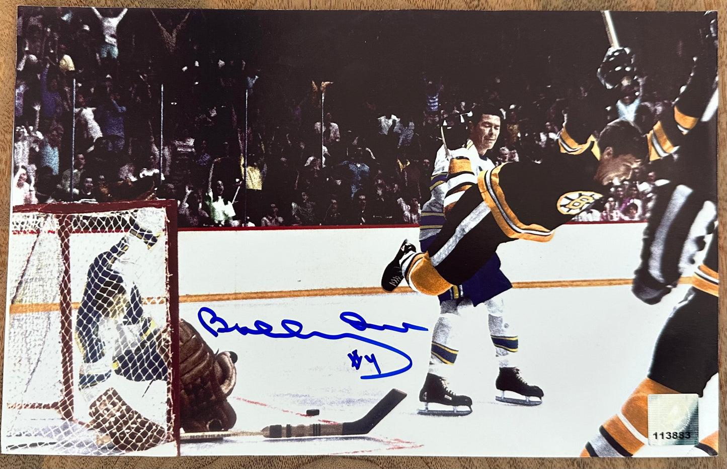 Bobby Orr Signed (Orr COA) Bruins "The Flying Goal" 7x11 Photo - Official Bobby Orr Hologram & COA