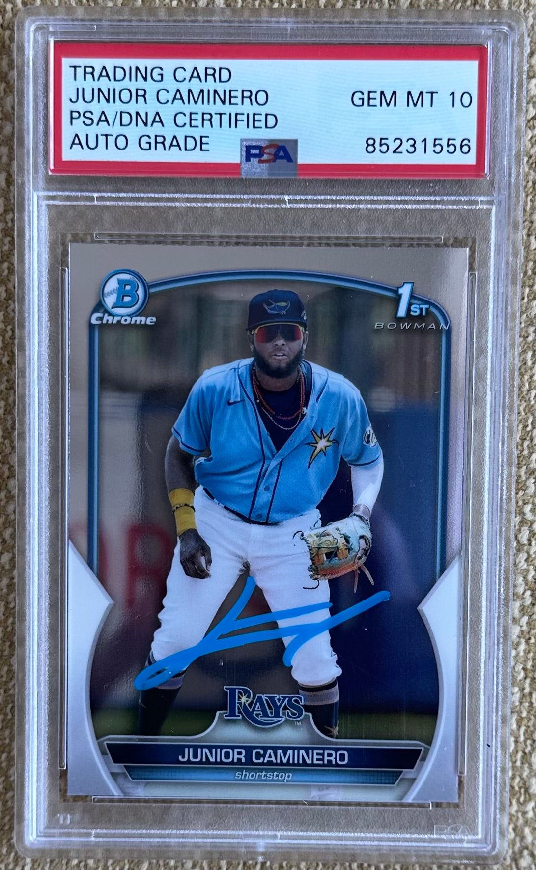 Junior Caminero Signed 2023 Bowman Chrome Prospects #BCP61 RC (PSA | Autograph Grade 10) - Rookie Card