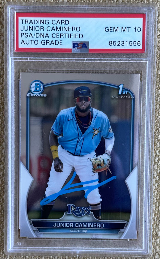 Junior Caminero Signed 2023 Bowman Chrome Prospects #BCP61 RC (PSA | Autograph Grade 10) - Rookie Card