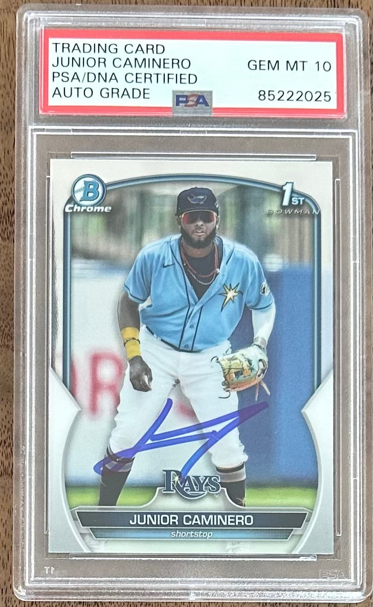 Junior Caminero Signed 2023 Bowman Chrome Prospects #BCP61 RC (PSA | Autograph Grade 10) Rookie Card