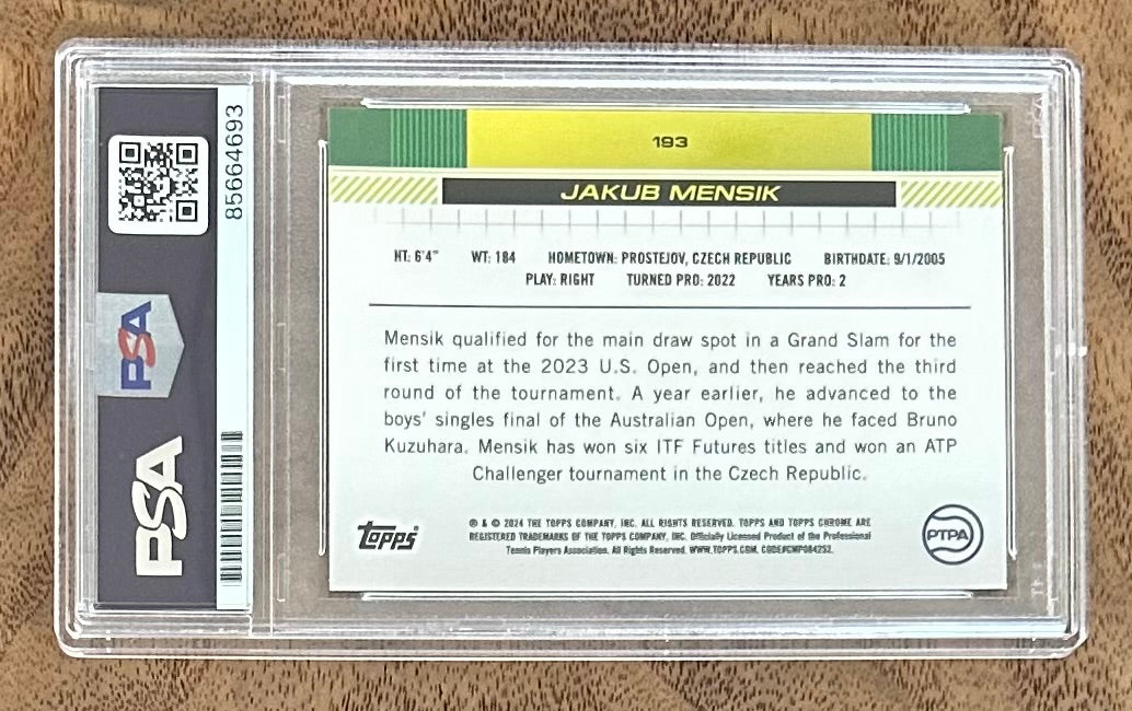 Jakub Mensik Signed 2024 Topps Chrome #193 RC (PSA | Autograph Graded PSA 9) - Rookie Card