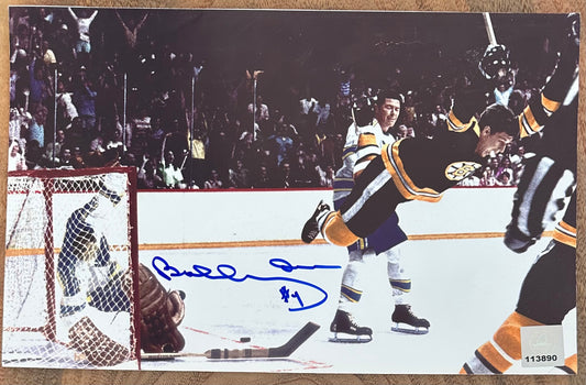 Bobby Orr Signed (Orr COA) Bruins "The Flying Goal" 7x11 Photo - Official Bobby Orr Hologram & COA