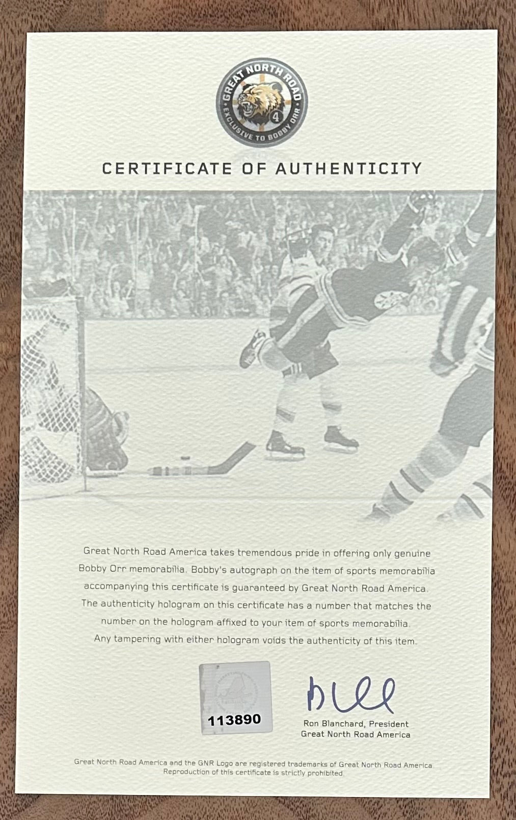 Bobby Orr Signed (Orr COA) Bruins "The Flying Goal" 7x11 Photo - Official Bobby Orr Hologram & COA
