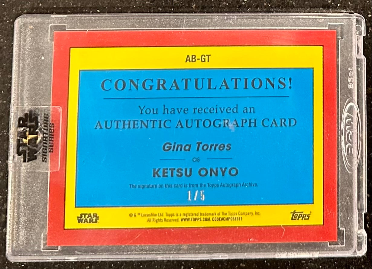 Gina Torres as Ketsu Onyo 2023 Topps Star Wars Signature Series B-Design Autographs Black #ABGT #1/5 - Serially Numbered #1 / 5