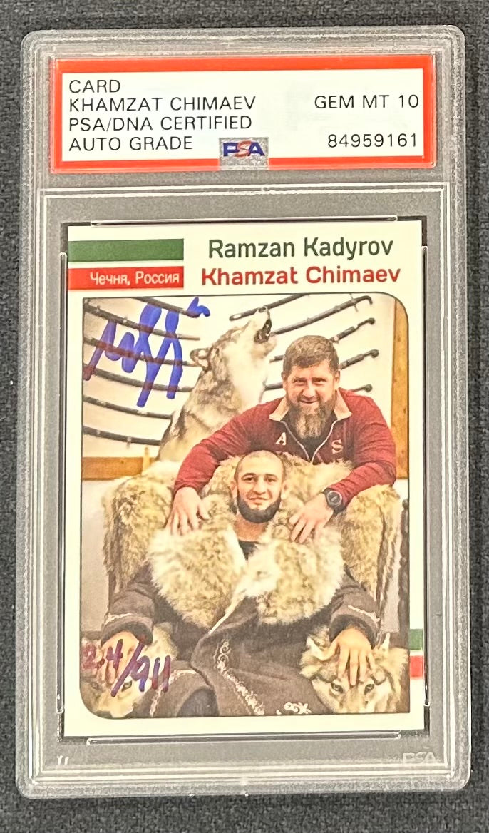 Khamzat Chimaev LE Signed Ramzan Kadyrov "The Wolves Den" Chechen Russia Card (PSA 10) - Limited Edition # 24/ 911