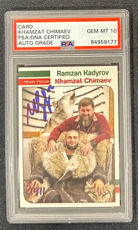 Khamzat Chimaev LE Signed Ramzan Kadyrov "The Wolves Den" Chechen Russia Card (PSA 10) - Limited Edition #5 / 911