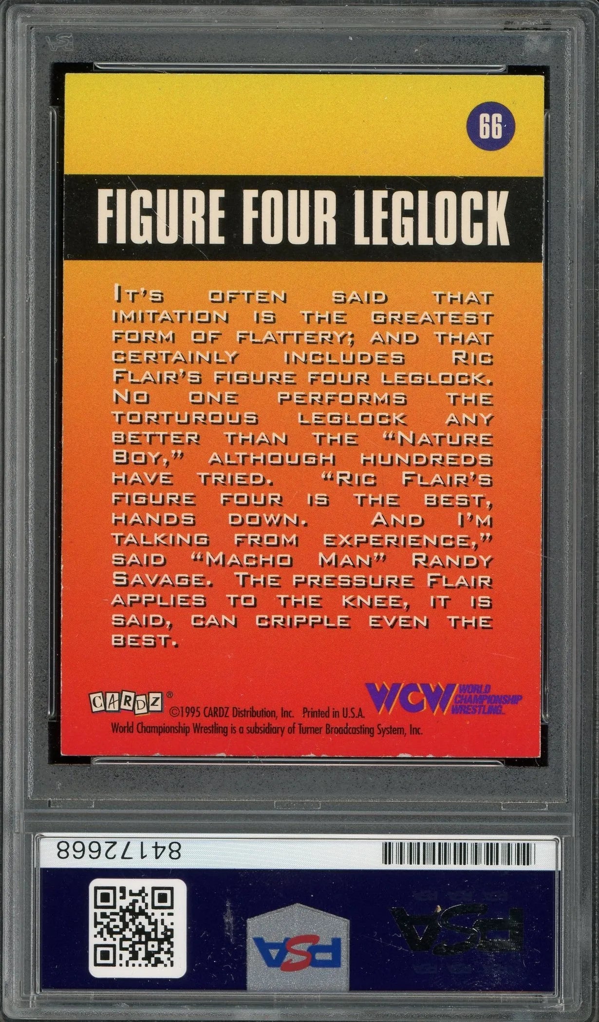 Hulk Hogan, Ric Flair Signed 1995 Cardz Figure Four Leglock Card #66 (PSA/DNA)