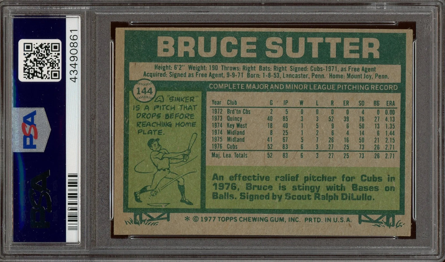 Bruce Sutter Signed 1977 Topps Rookie Card #144- PSA/DNA W/10 Auto!