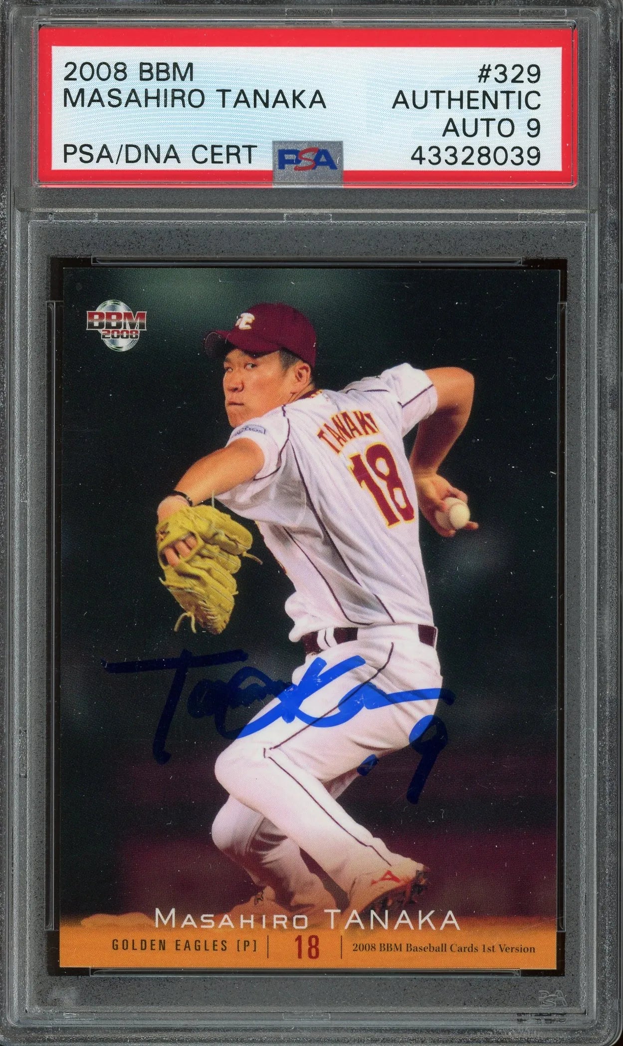 Masahiro Tanaka Signed 2008 BBM Card #329 RC- PSA/DNA W/9 Auto - Rookie Card