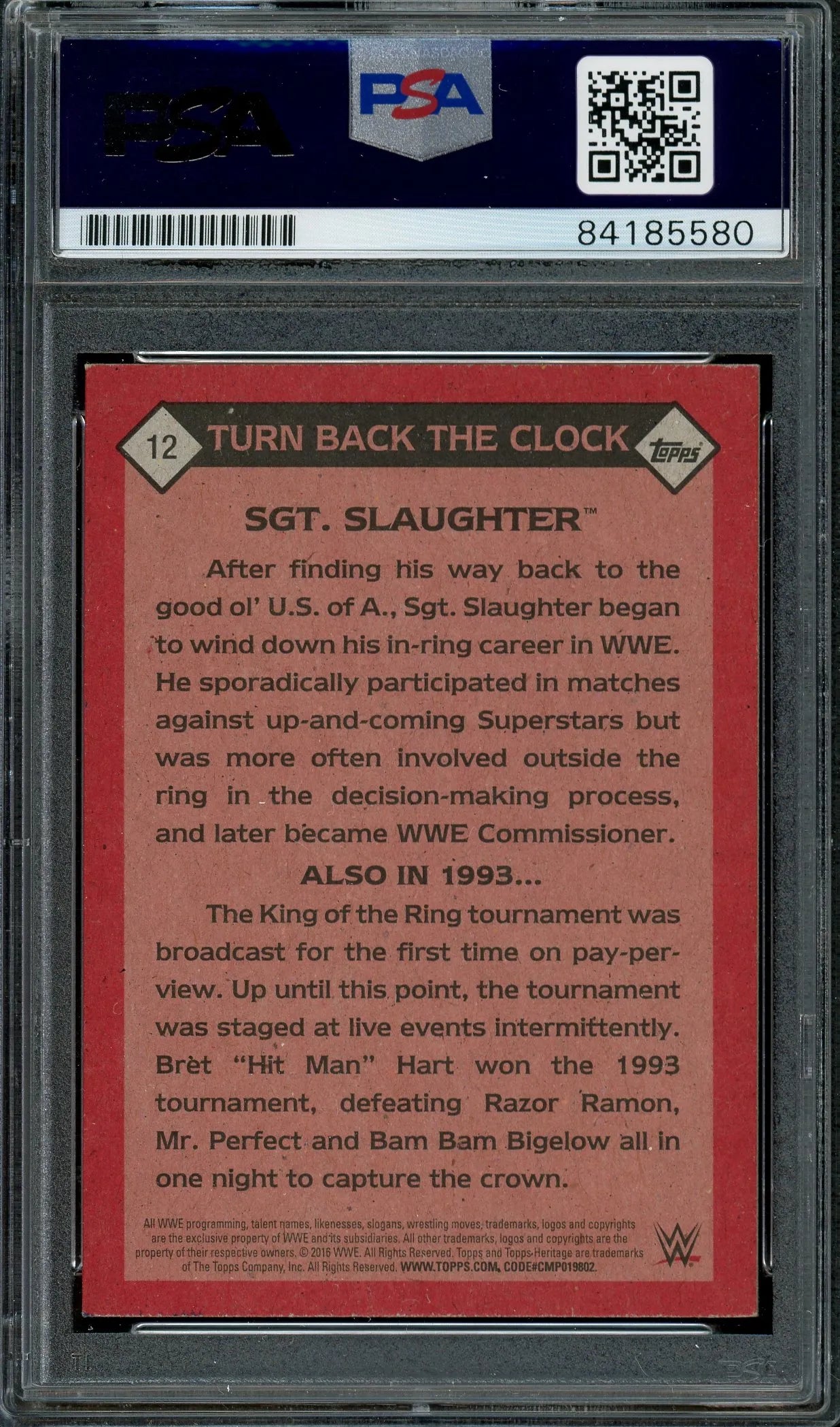 Sgt. Slaughter Signed 2016 Topps WWE Turn Back The Clock Card #12- PSA/DNA