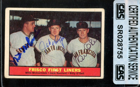 Mike McCormick/Jack Sanford/Billy O’Dell Frisco First Liners 1961 signed Topps Card #383- CAS Authentic