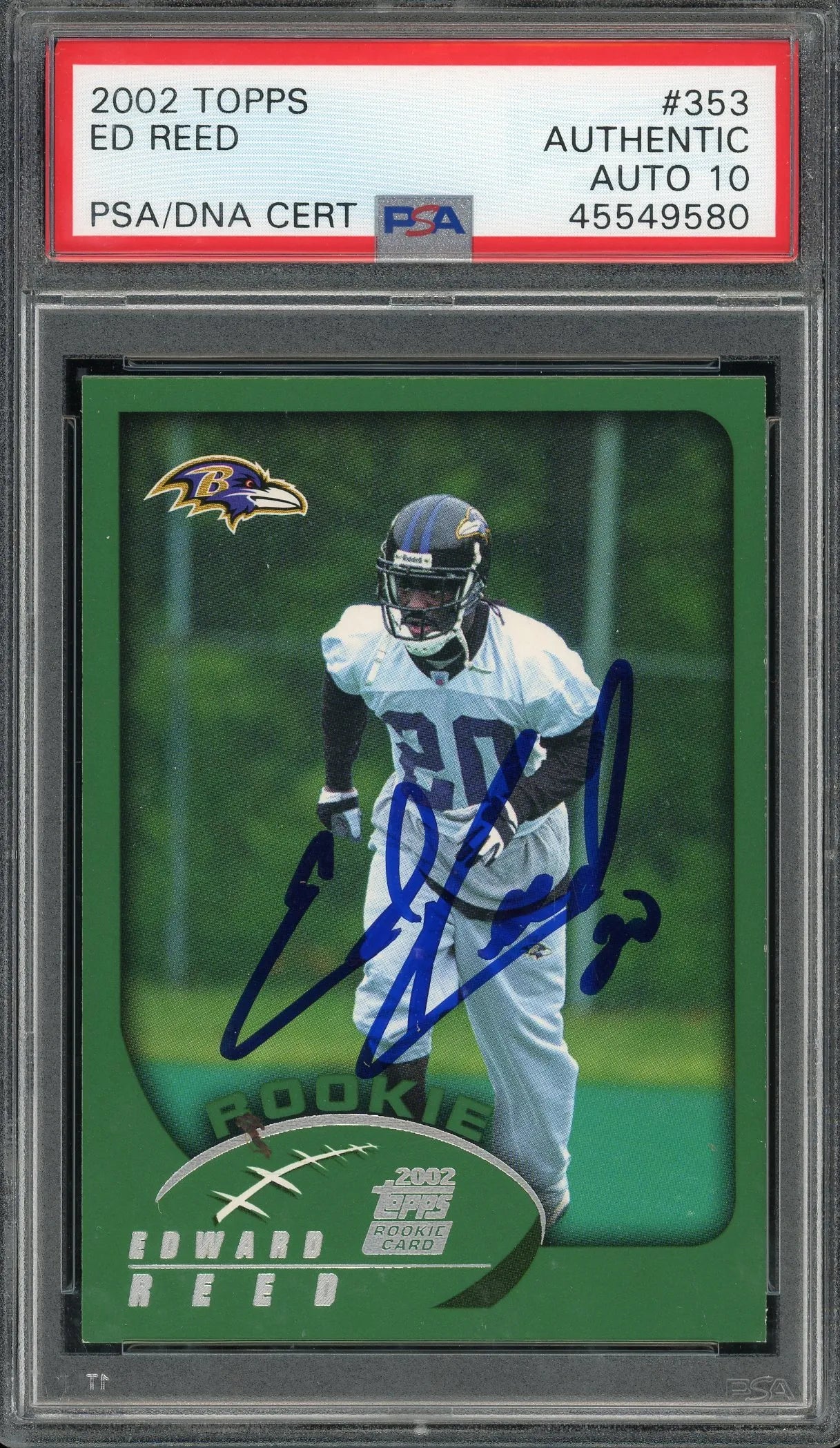 Ed Reed Signed 2002 Topps Rookie Card #353- PSA Authentic W/10 Auto - RC