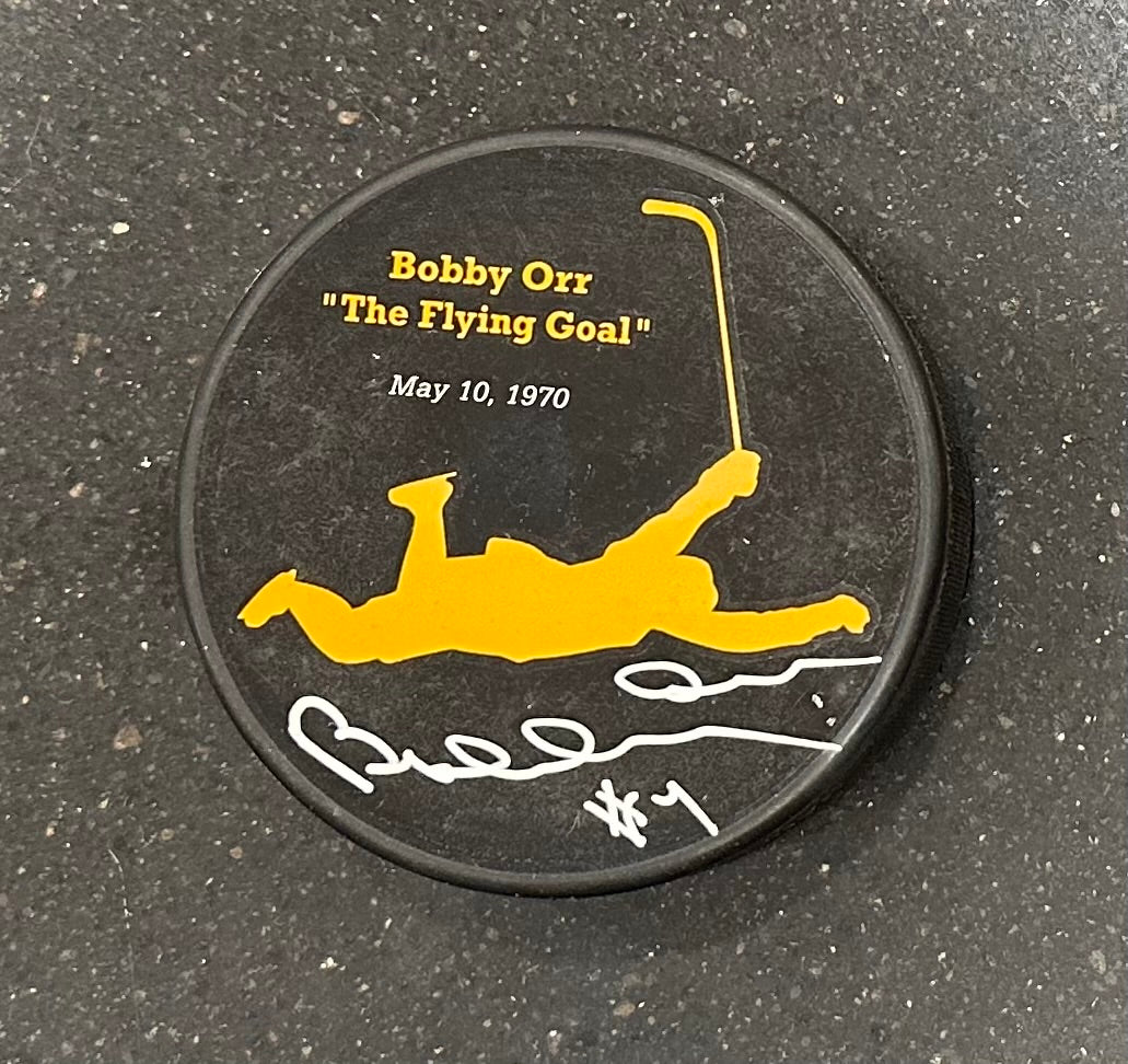 Bobby Orr Signed Bruins "The Flying Goal" Commemorative Puck (Orr) Official Bobby Orr Hologram & COA