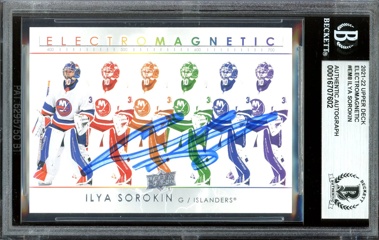 Ilya Sorokin Signed 2021 Upper Deck Electromagnetic Card #EM8 RC (BAS) - Rookie Card