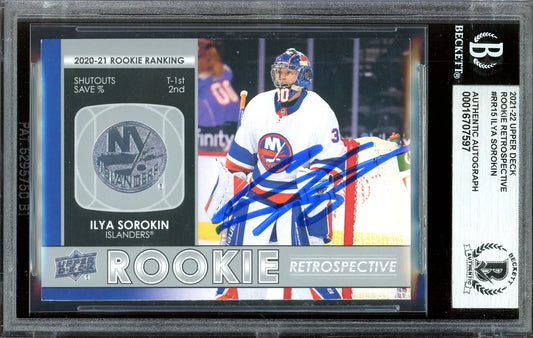 Ilya Sorokin Signed 2021 Upper Deck Rookie Retrospective Card #RR15 (BAS) - RC