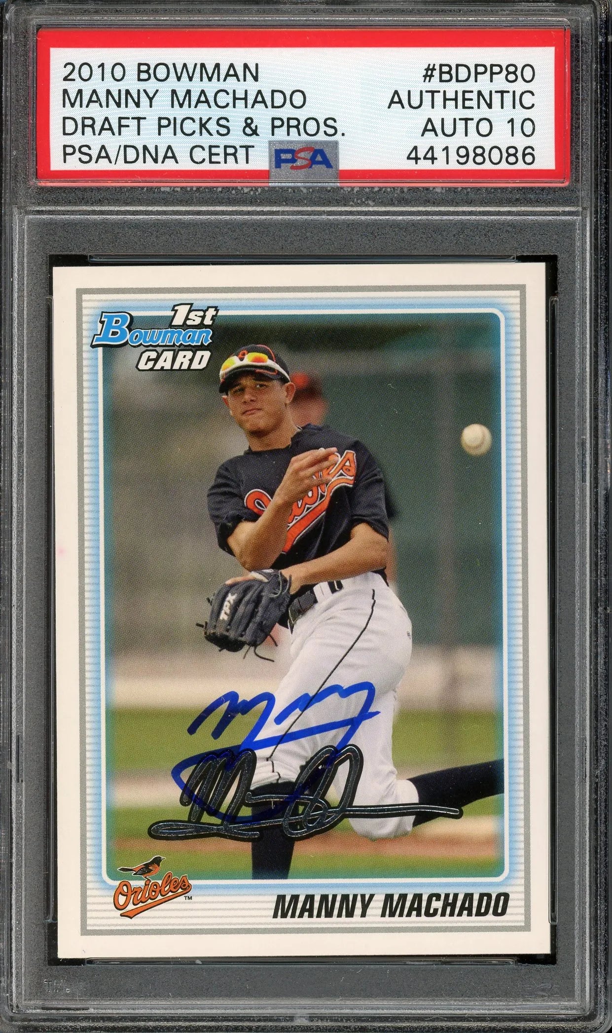 Manny Machado Signed 2010 Bowman Draft Picks & Prospects 1st Bowman Card #80 RC – PSA Authentic with Auto 10 (PSA/DNA) - Rookie Card