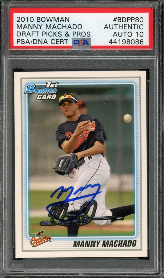 Manny Machado Signed 2010 Bowman Draft Picks & Prospects 1st Bowman Card #80 RC – PSA Authentic with Auto 10 (PSA/DNA) - Rookie Card