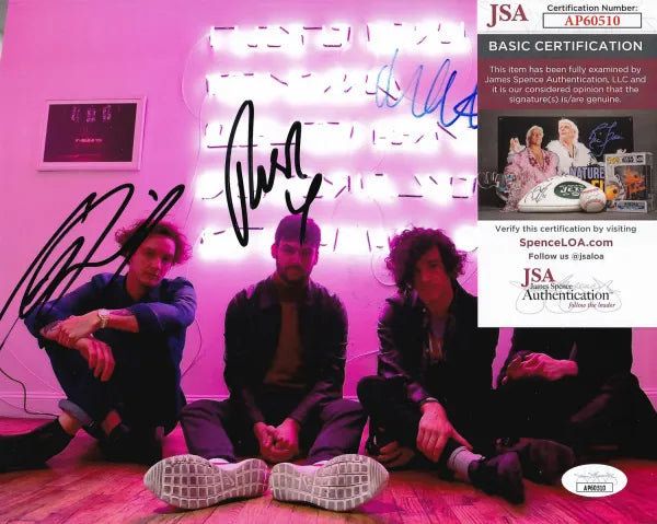 Matty Healy, Ross McDonald, and George Daniel Signed (JSA COA) The 1975 8×10 Photo