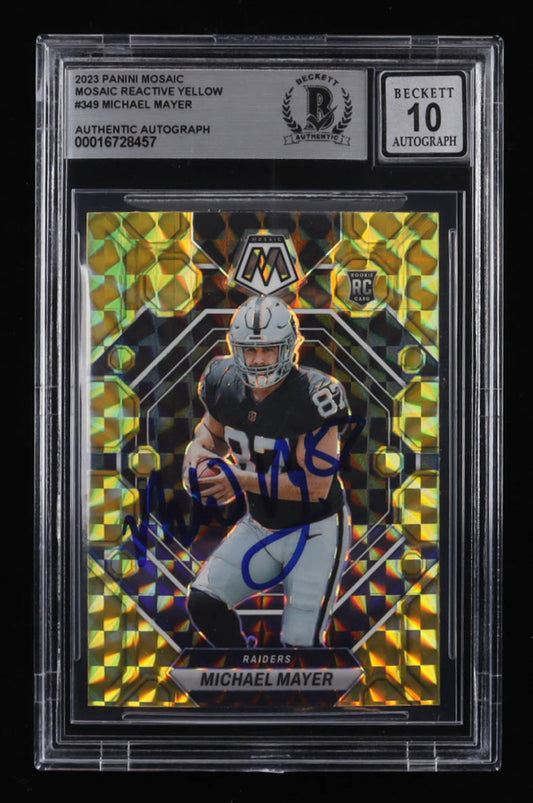 Michael Mayer Signed 2023 Panini Mosaic Mosaic Reactive Yellow #349 RC (BGS | Auto 10) - Rookie Card