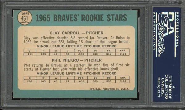 Phil Niekro Signed 1965 Topps Rookie Card #461 - PSA/DNA