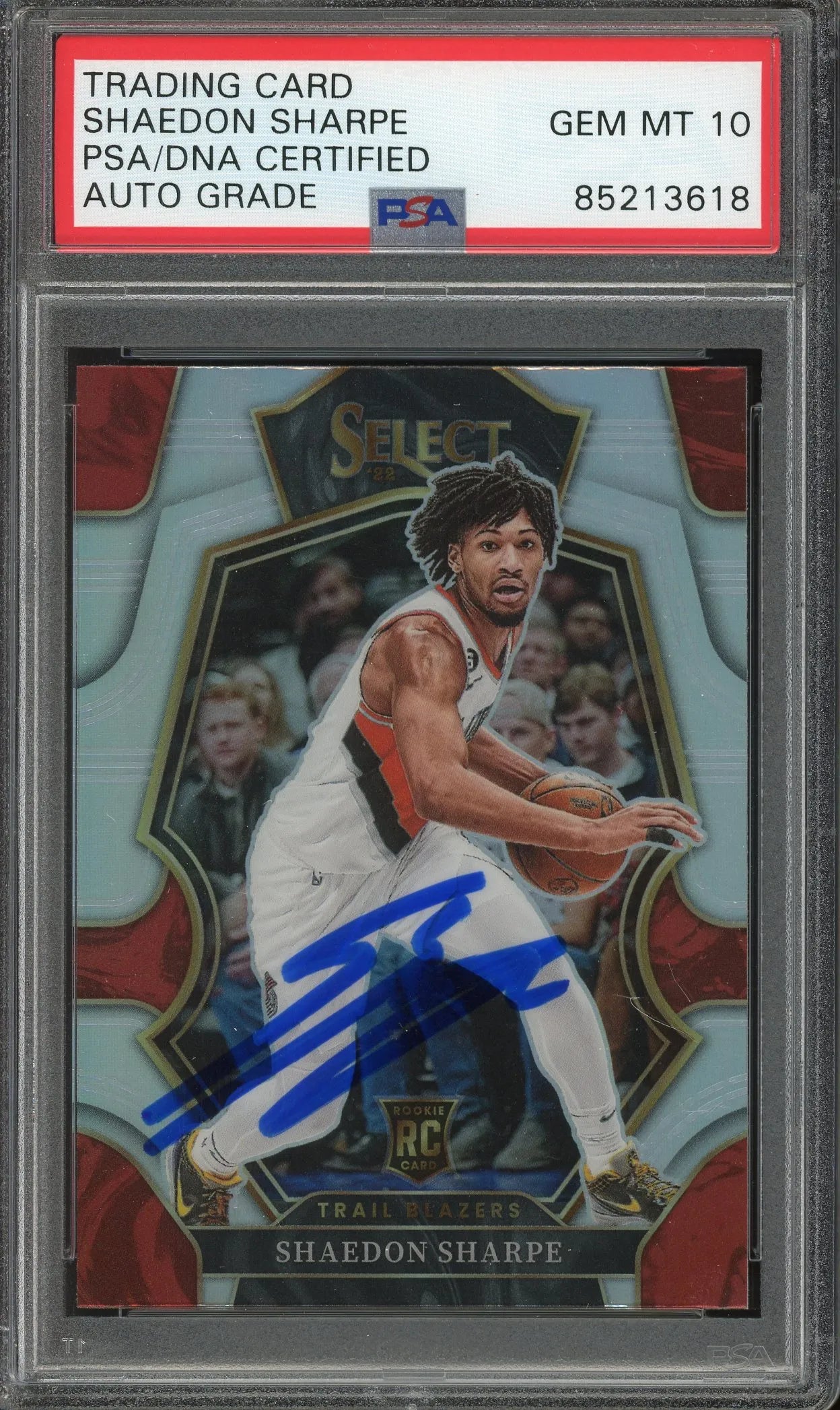 Shaedon Sharpe Signed 2022 Panini Select Silver Prizm Rookie Card #189 – Auto 10 (PSA/DNA) - RC