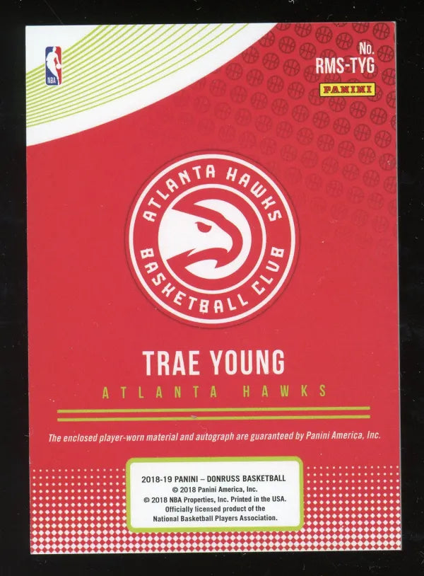 Trae Young 2018 Panini Donruss Gold RPA Rookie Patch Autograph Card – #3/10 - RC