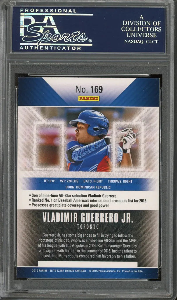 Vladimir Guerrero Jr. Signed 2015 Donruss Elite Extra Edition Card #169 RC - PSA/DNA - Rookie Card