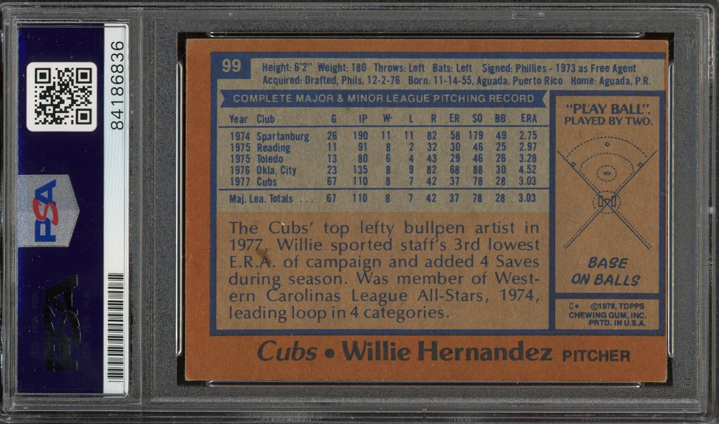 Willie Hernandez “84 CY Young, 84 MVP” Signed 1978 Topps Card #99 RC- PSA/DNA ITP - Rookie Card