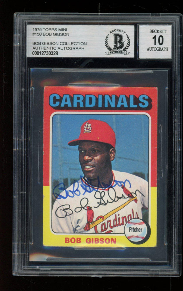 Bob Gibson Signed 1975 Topps Mini #150 (BGS | Autograph Graded 10)