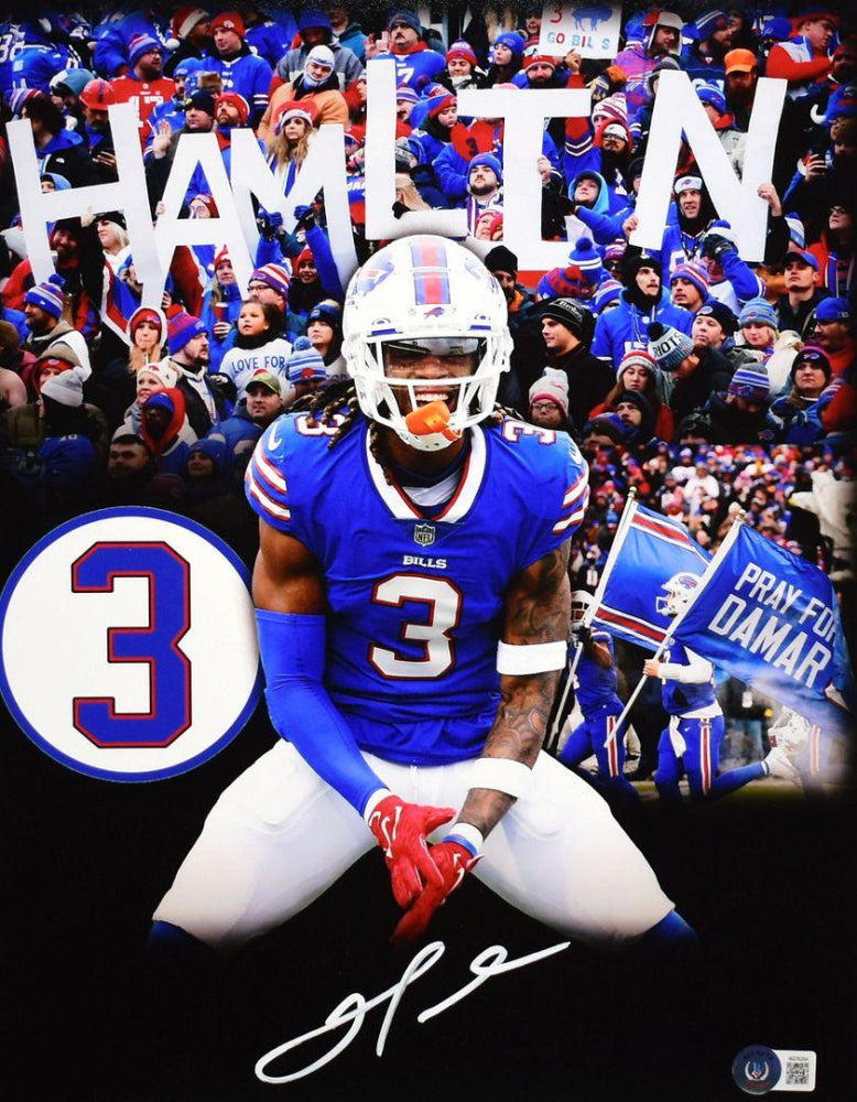 Damar Hamlin Signed (Beckett) Bills 11x14 Photo - Beckett Witnessed