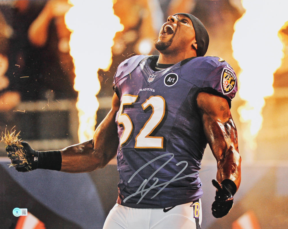 Ray Lewis Signed Ravens 16x20 Photo (Beckett) - Beckett Witnessed