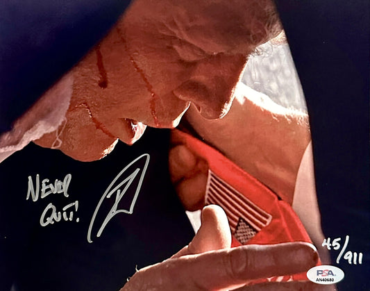Robert O'Neill Signed (PSA) Donald Trump "Assassination Attempt" 8x10 Photo Inscribed "Never Quit!" - Limited Edition # / 911