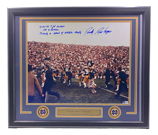 Rudy Ruettiger Signed (Beckett) Notre Dame Fighting Irish Custom Framed Photo