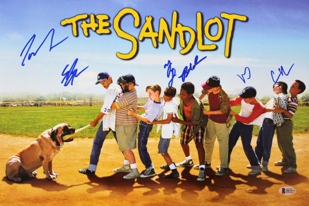 "The Sandlot" 12x18 Photo Cast-Signed (Beckett) by (6) With Tom Guiry, Marty York, Shane Obedzinski, Victor DiMattia - Beckett Witnessed