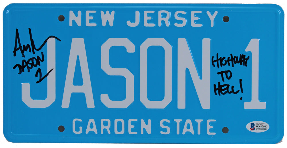 Ari Lehman Signed (Beckett) "Friday the 13th" New Jersey License Plate Inscribed "Jason 1" & "Highway To Hell!" - Beckett Witnessed