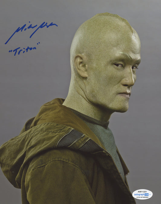 Mike Moh Signed (ACOA) "Marvel's - The Inhumans" 8x10 Photo Inscribed "Triton" - AutographCOA Witnessed