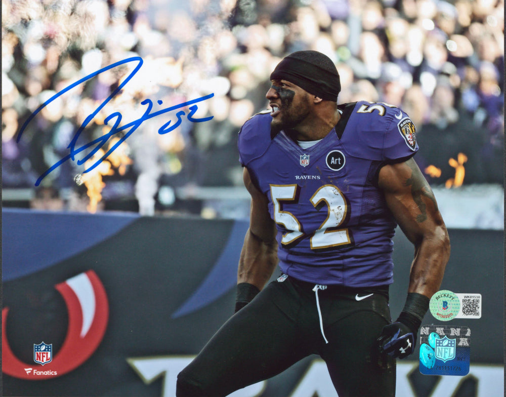 Ray Lewis Signed (Beckett) Ravens 8x10 Photo - Beckett Witnessed