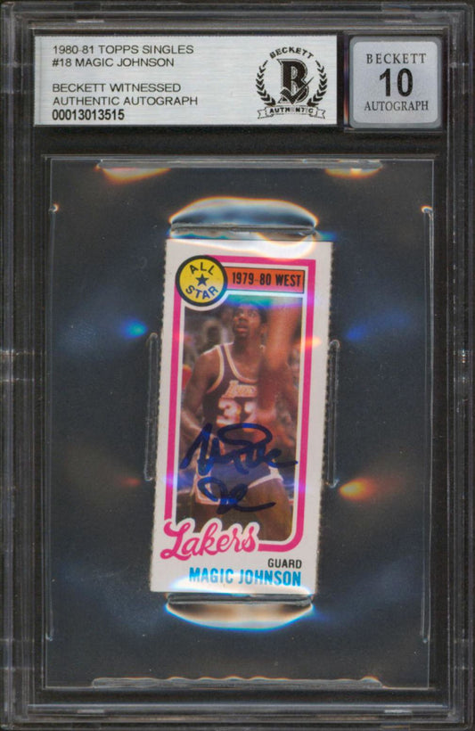 Magic Johnson Signed 1980-81 Topps #18 Singles RC (BGS Encapsulated) Autograph Graded Beckett (BGS) 10 - Rookie Card