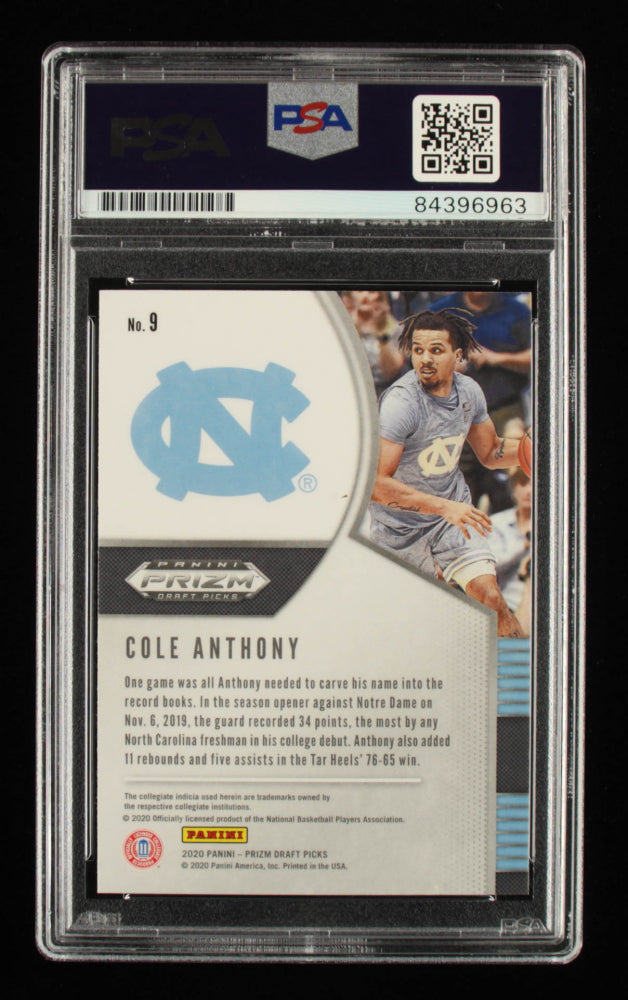 Cole Anthony Signed 2020-21 Panini Prizm Draft Picks #9 RC (PSA Encapsulated) - Rookie Card