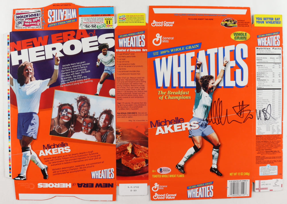 Michelle Akers Signed (Beckett) Wheaties Cereal Box Inscribed "USA"