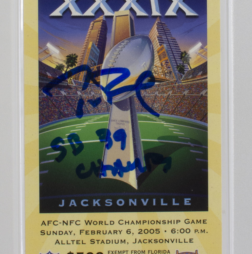 Tom Brady Signed 2005 Super Bowl XXXIX Full Ticket Inscribed "SB 39 Champs" (PSA 9) Autograph Graded PSA 10