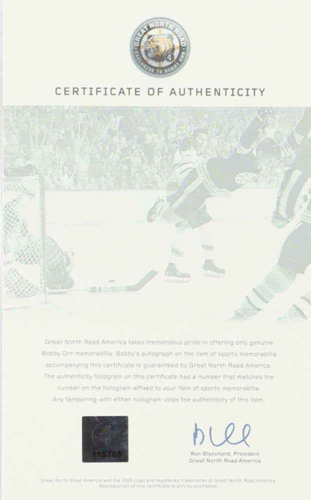 Bobby Orr Signed (Orr COA) Bruins "The Flying Goal" 8.5x11 Photo